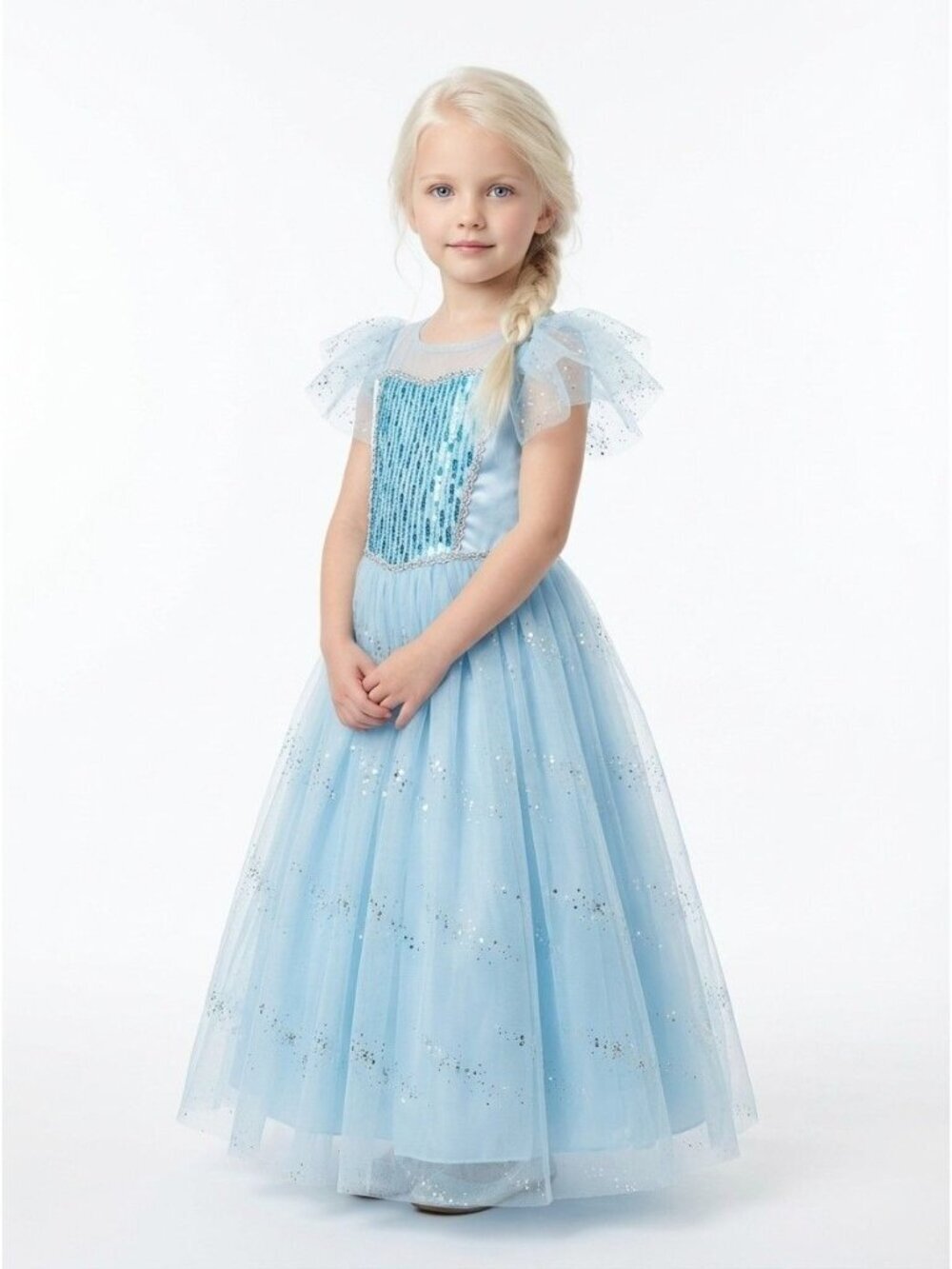 Girls Elsa Inspired Princess Dress with Sparkly Cape